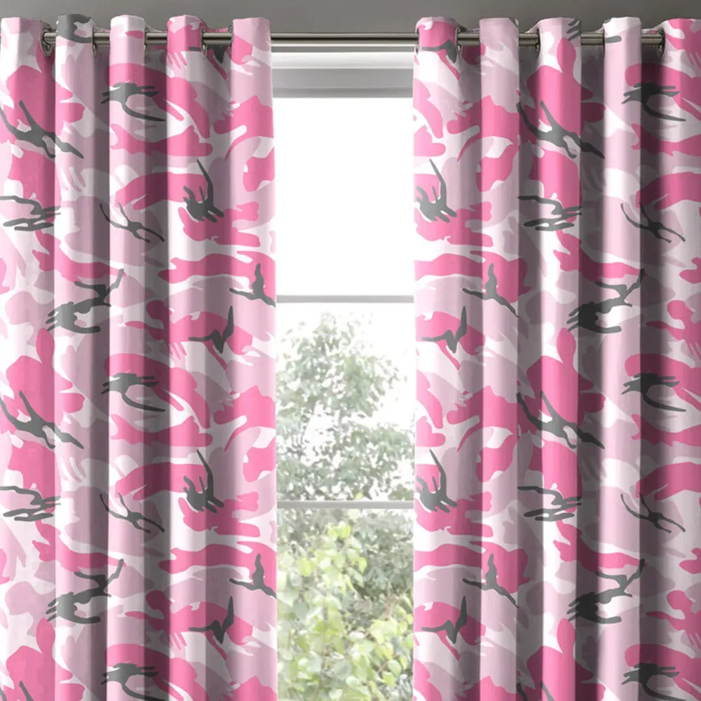Pink Camouflage Pencil Pleat Curtains - Pink