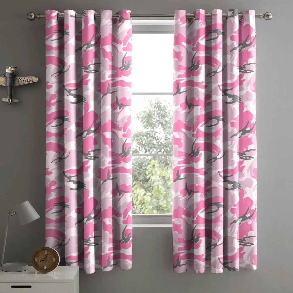 Pink Camouflage Pencil Pleat Curtains - Pink