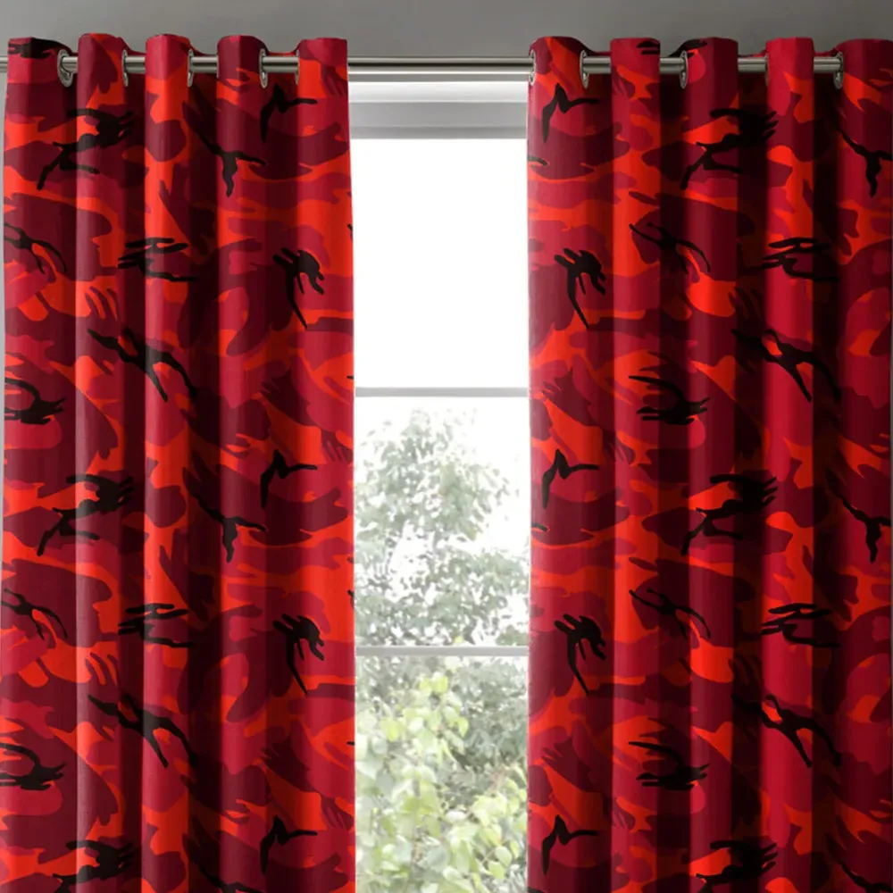 Red Camouflage Pencil Pleat Curtains - Red