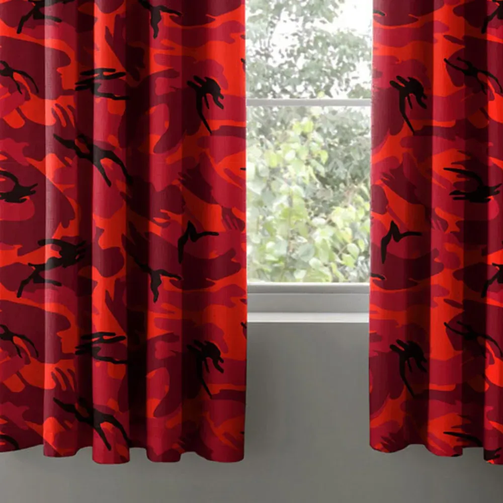 Red Camouflage Pencil Pleat Curtains - Red