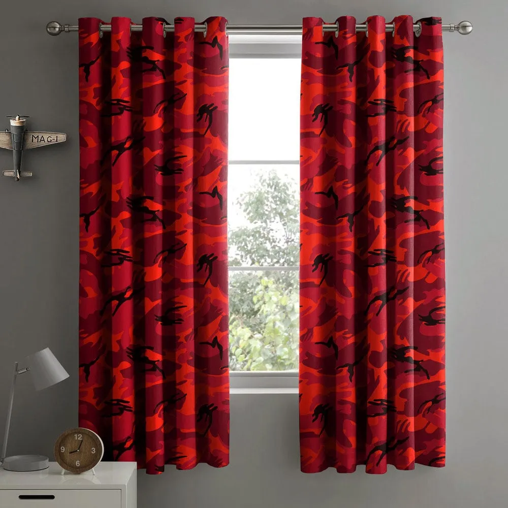 Red Camouflage Pencil Pleat Curtains - Red