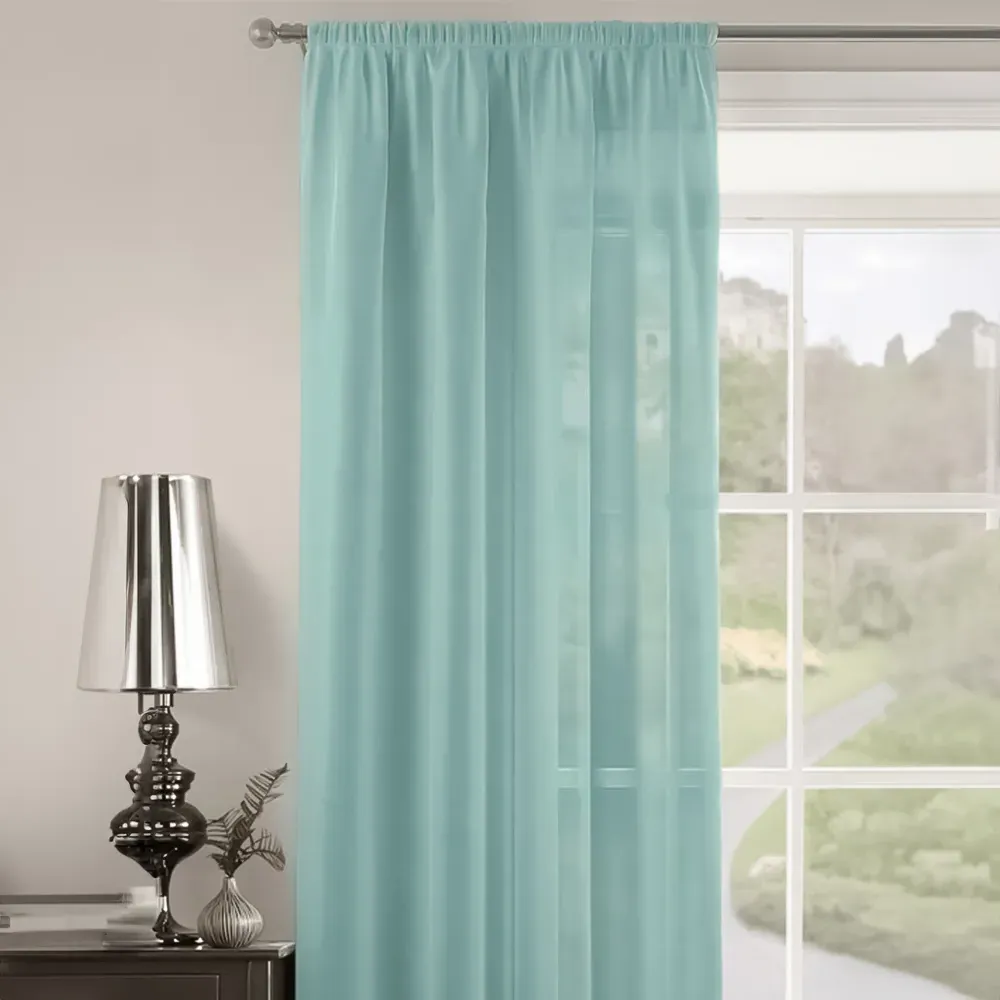 Riva Plain Slot Top Voile Panel Curtain - Blue, Polyester