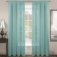 Riva Plain Slot Top Voile Panel Curtain - Blue, Polyester