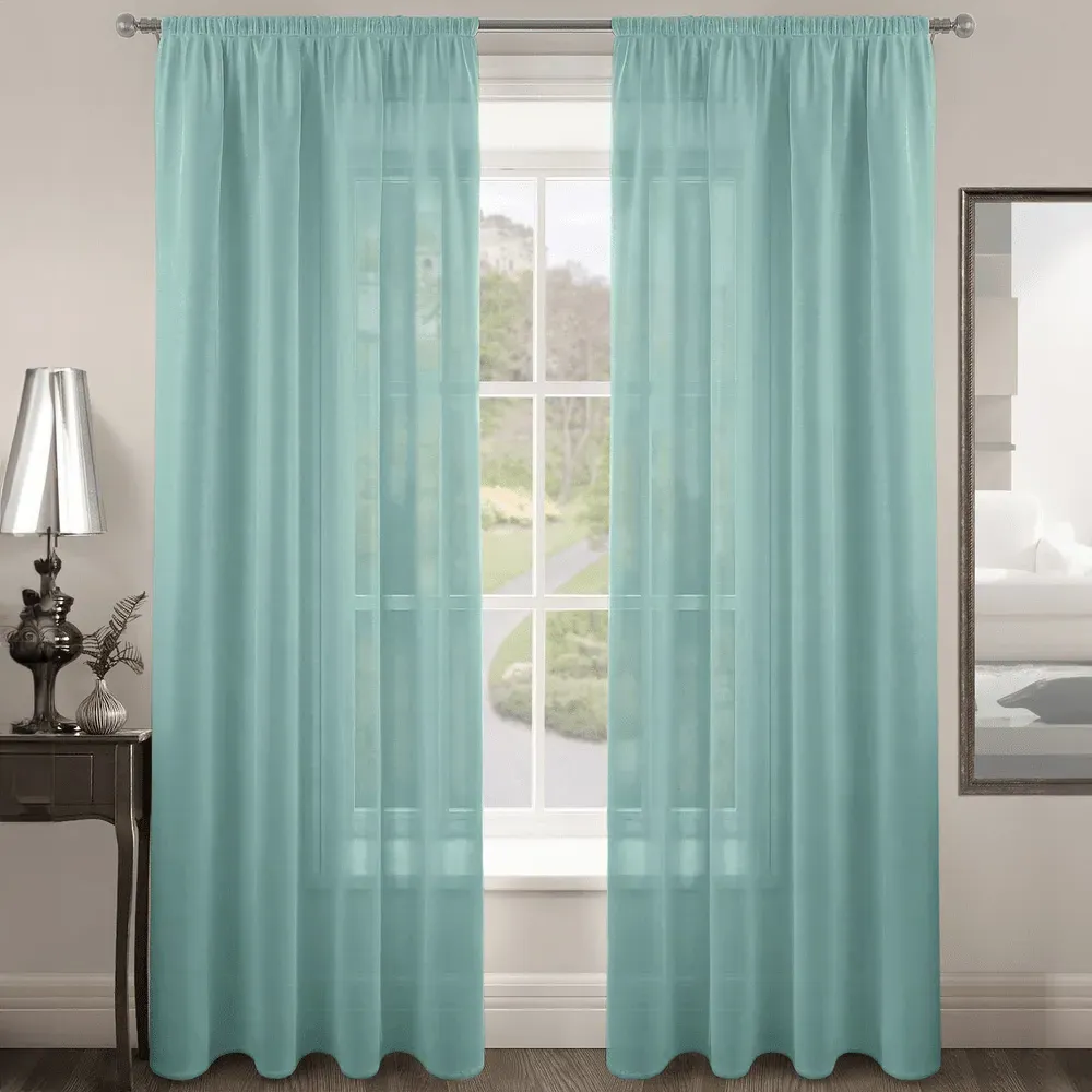 Riva Plain Slot Top Voile Panel Curtain - Blue, Polyester