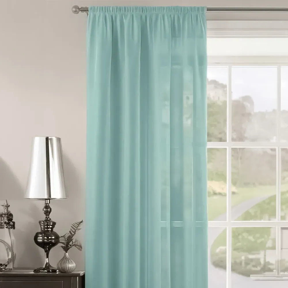 Riva Plain Slot Top Voile Panel Curtain - Duck Egg, Polyester