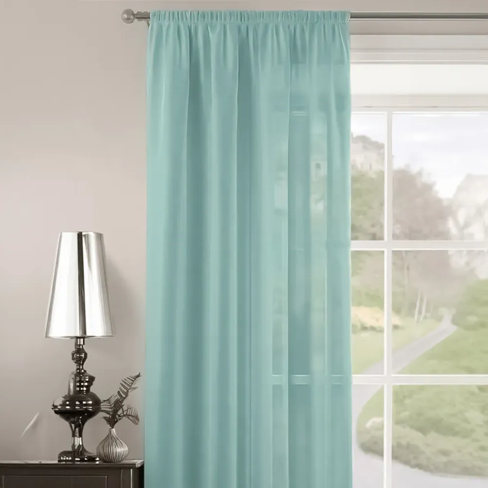 Riva Plain Slot Top Voile Panel Curtain - Duck Egg, Polyester
