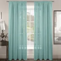 Riva Plain Slot Top Voile Panel Curtain - Duck Egg, Polyester