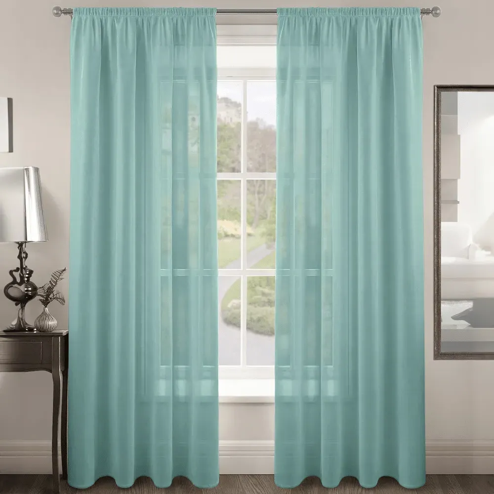 Riva Plain Slot Top Voile Panel Curtain - Duck Egg, Polyester