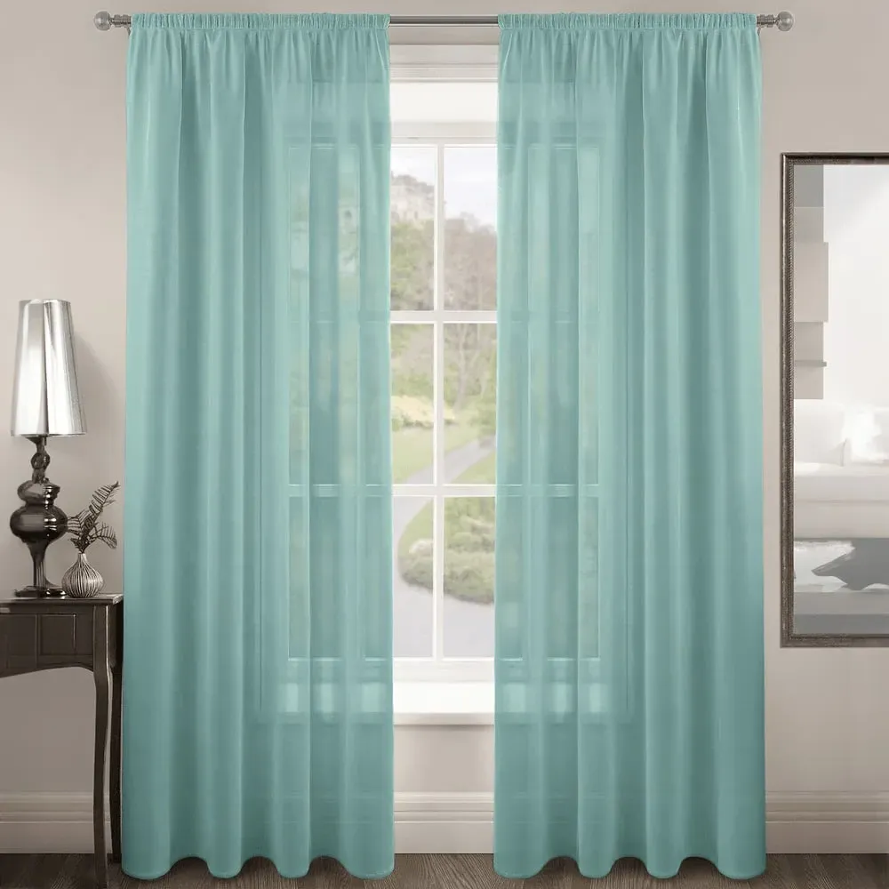 Riva Plain Slot Top Voile Panel Curtain - Duck Egg, Polyester