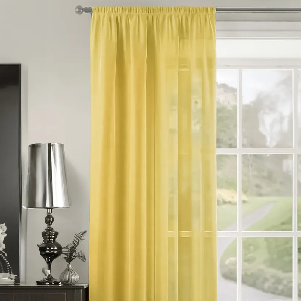 Riva Plain Slot Top Voile Panel Curtain - Ochre, Polyester