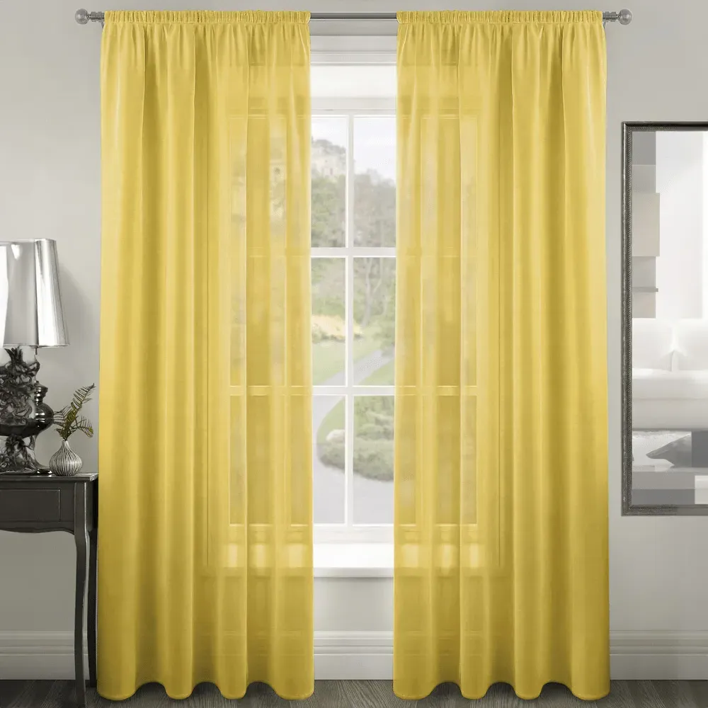 Riva Plain Slot Top Voile Panel Curtain - Ochre, Polyester