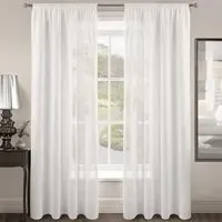 Riva Plain Slot Top Voile Panel Curtain - White, Polyester