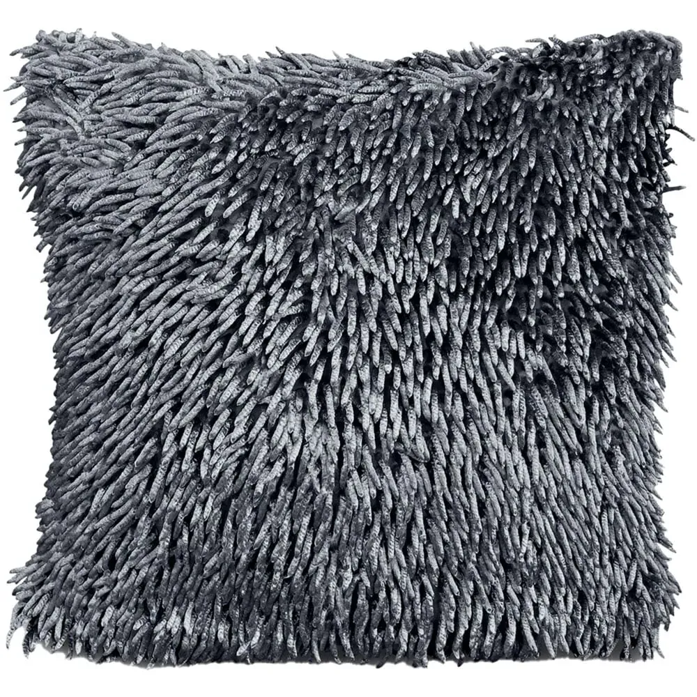 Shaggy Chenille Filled Cushion 2 Pack - Grey