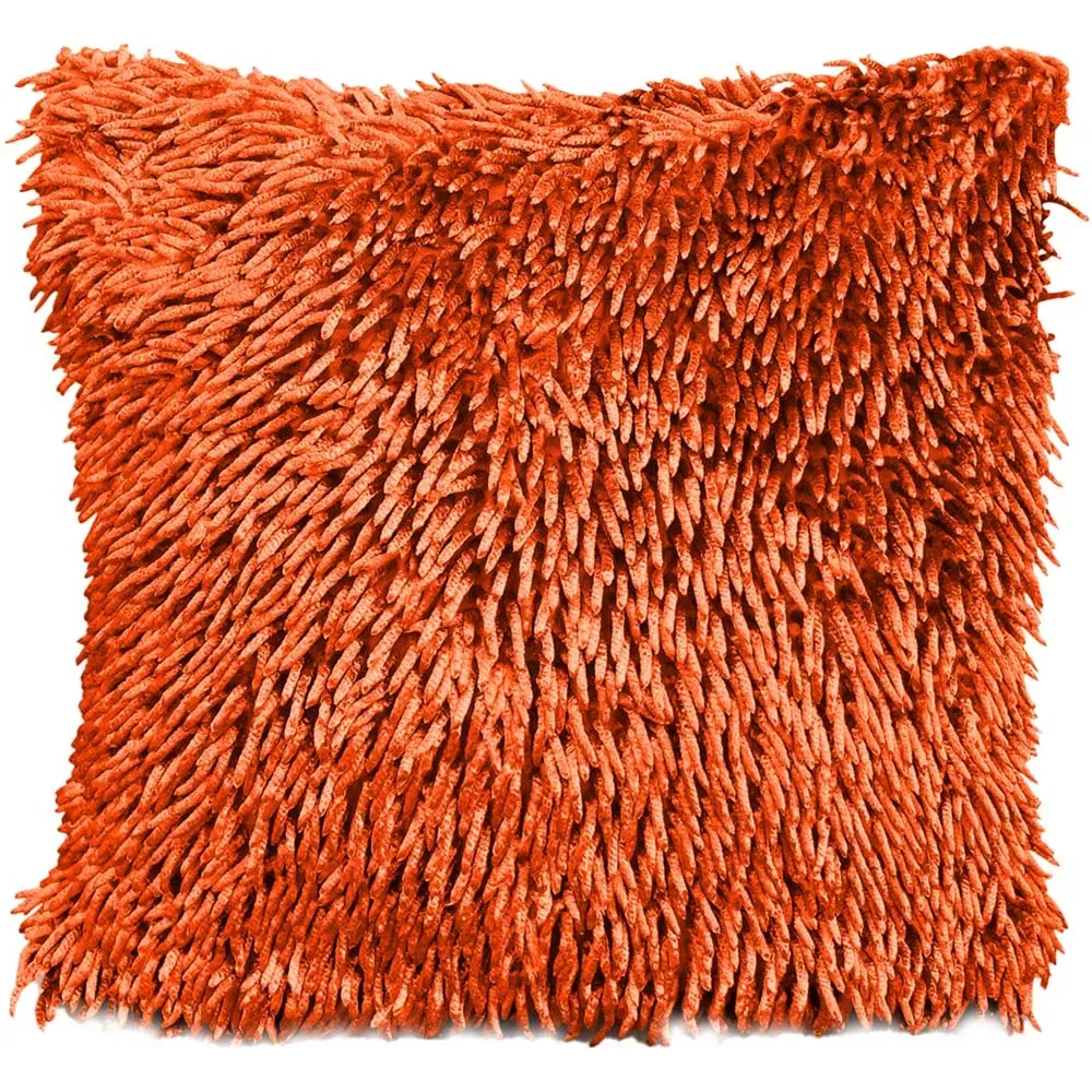 Shaggy Chenille Filled Cushion 2 Pack - Orange