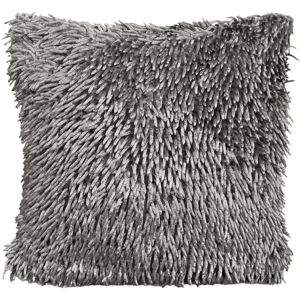 Shaggy Chenille Filled Cushion 2 Pack - Silver