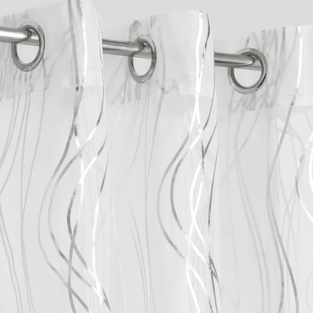 Silver Swirls Eyelet Voile Panel Curtain - Silver, Polyester