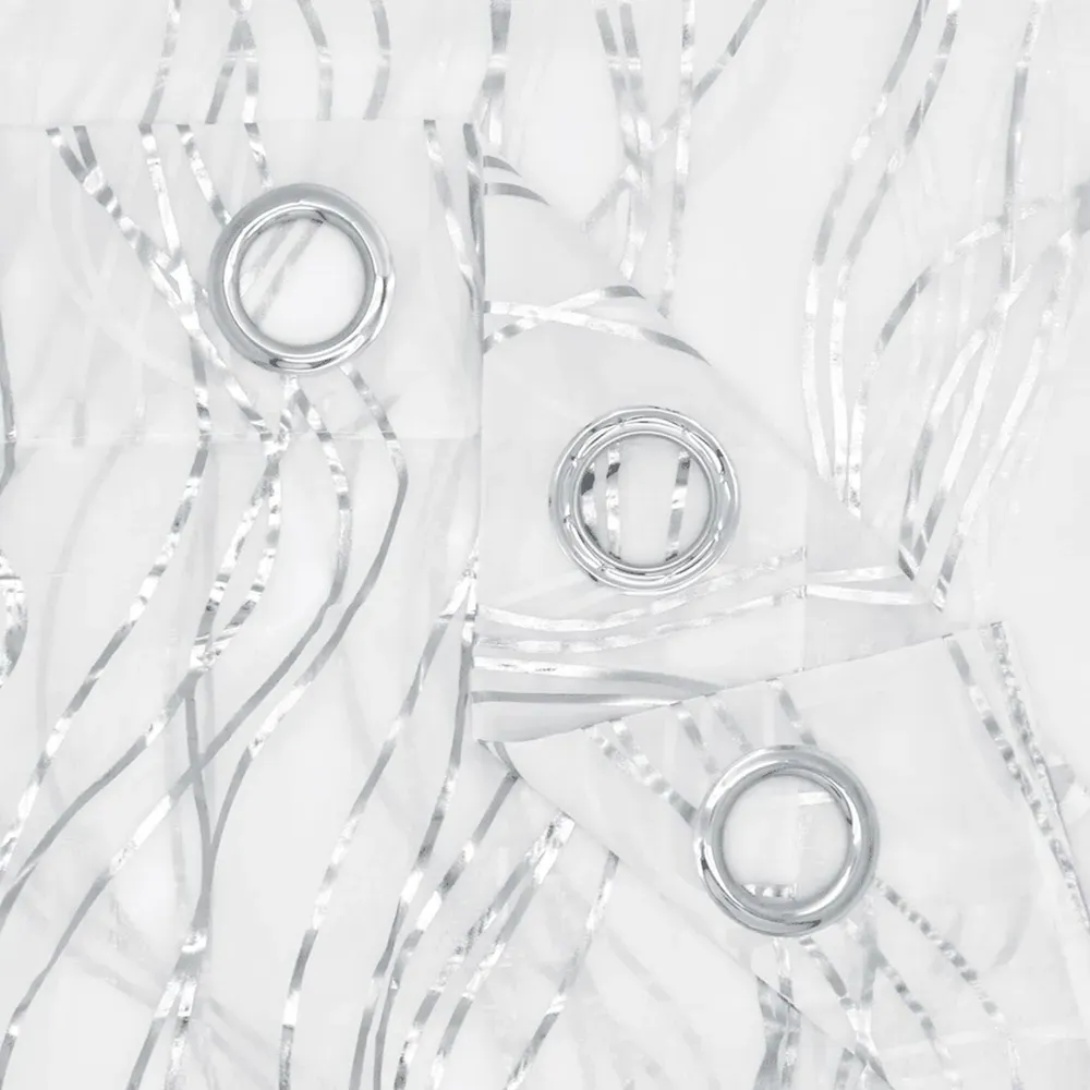 Silver Swirls Eyelet Voile Panel Curtain - Silver, Polyester