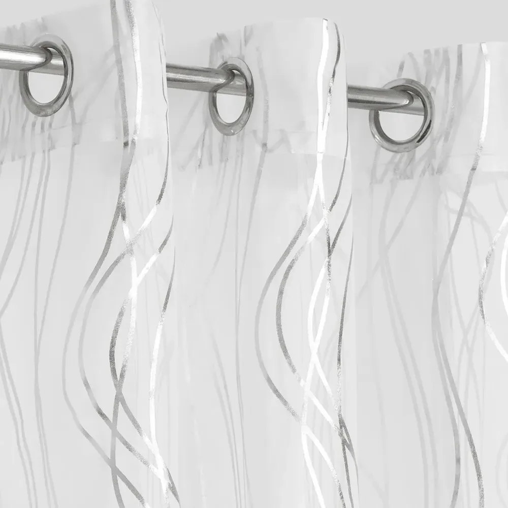 Silver Swirls Eyelet Voile Panel Curtain - Silver, Polyester