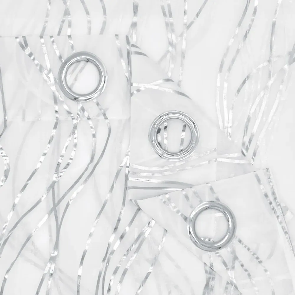 Silver Swirls Eyelet Voile Panel Curtain - Silver, Polyester