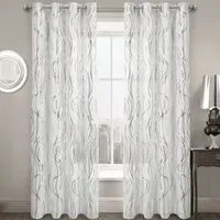 Silver Swirls Eyelet Voile Panel Curtain - Silver, Polyester