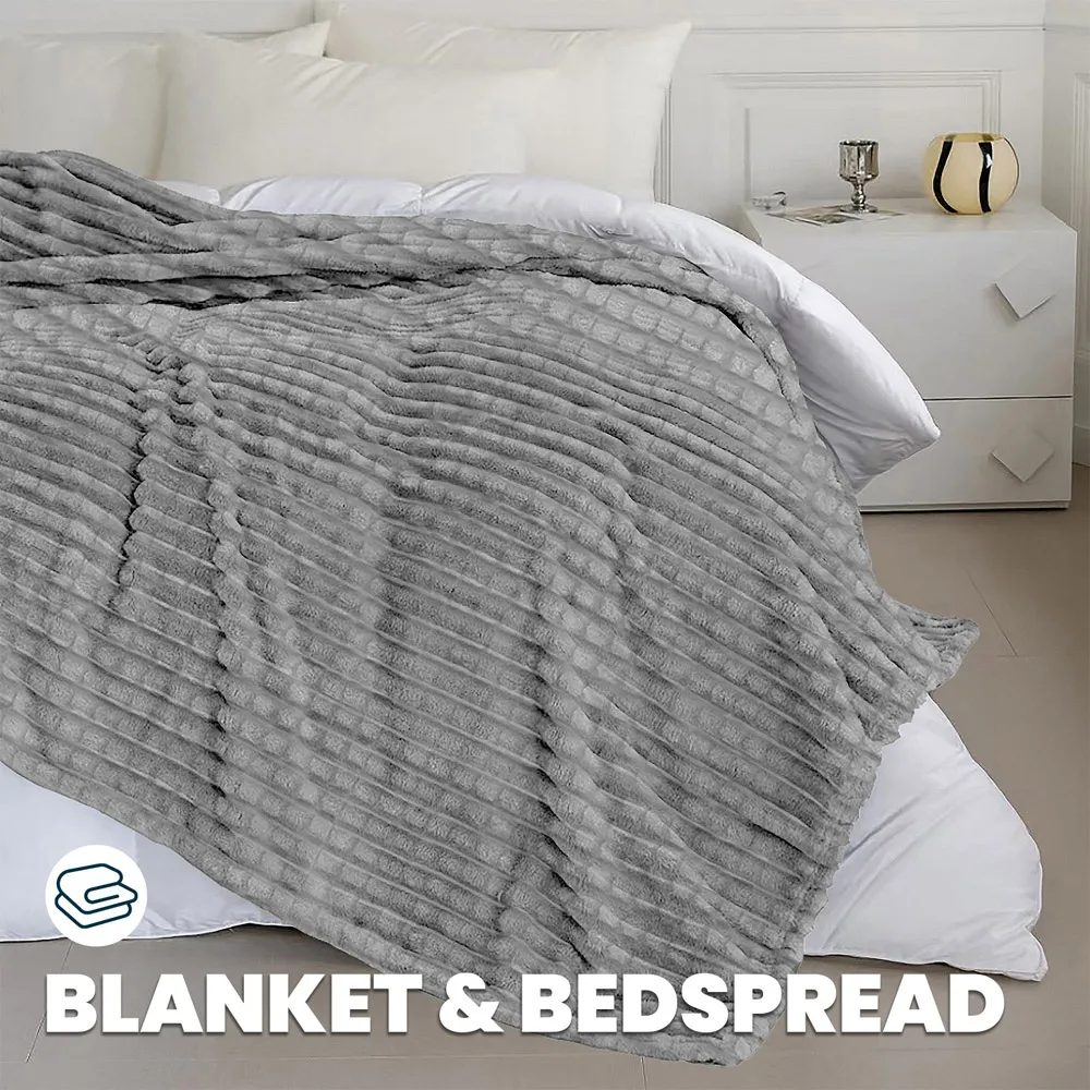 Silver Waffle Plush Throw - Silver