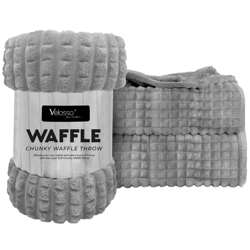 Silver Waffle Plush Throw - Silver