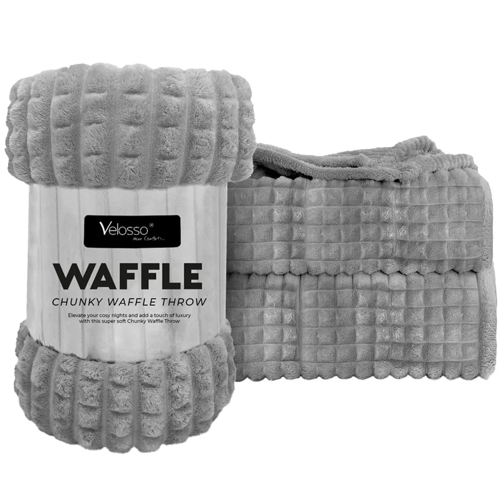 Silver Waffle Plush Throw - Silver