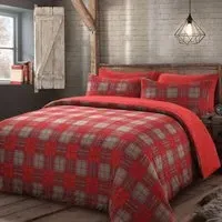 Single Check Teddy Fleece Duvet Set - Red