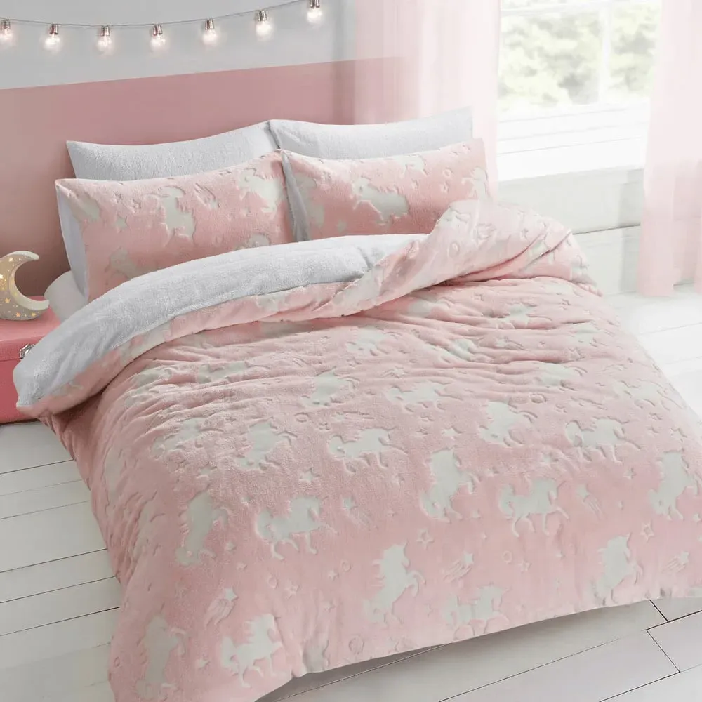 Single Glow in the Dark Unicorn Duvet Set - Pink image