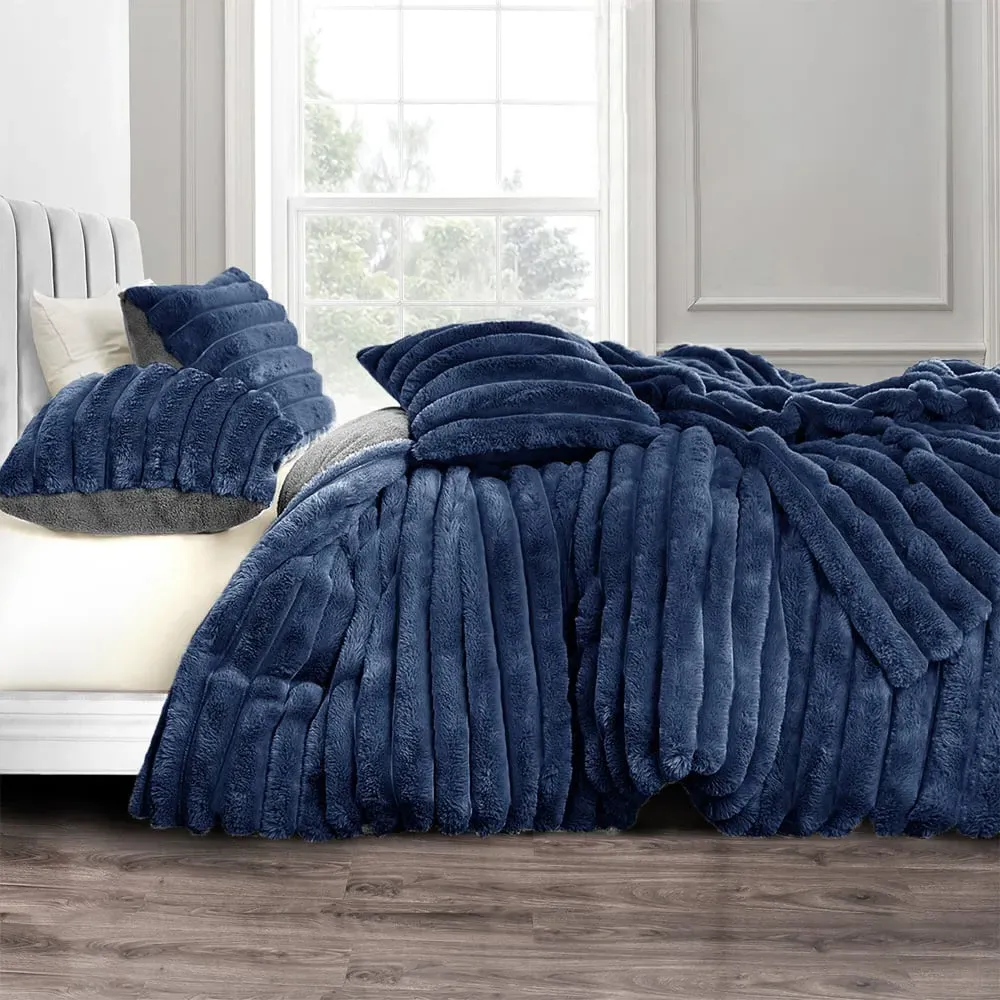 Single Jumbo Cord Duvet Set - Navy