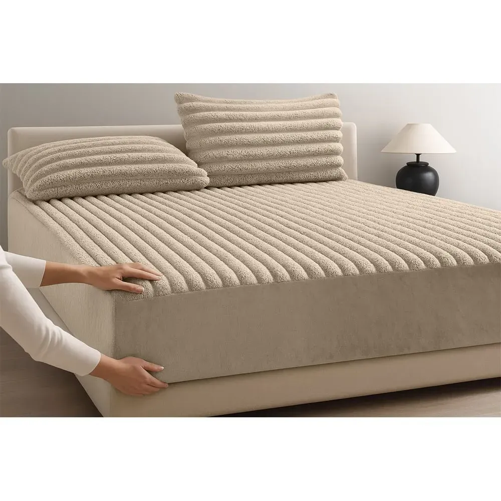 Single Jumbo Cord Fitted Bed Sheet - Beige