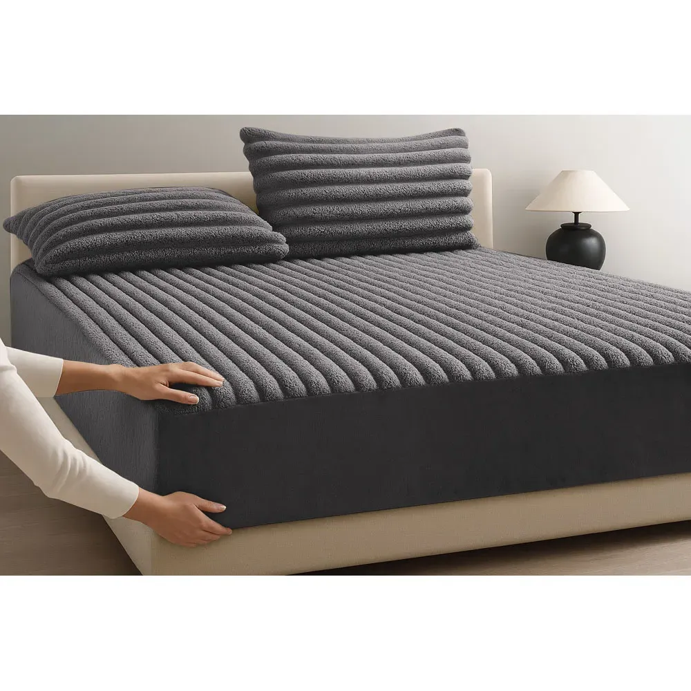 Single Jumbo Cord Fitted Bed Sheet - Charcoal