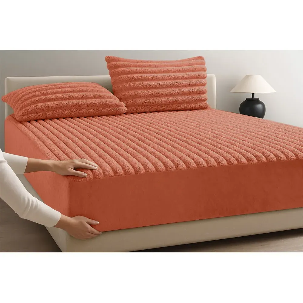 Single Jumbo Cord Fitted Bed Sheet - Rust