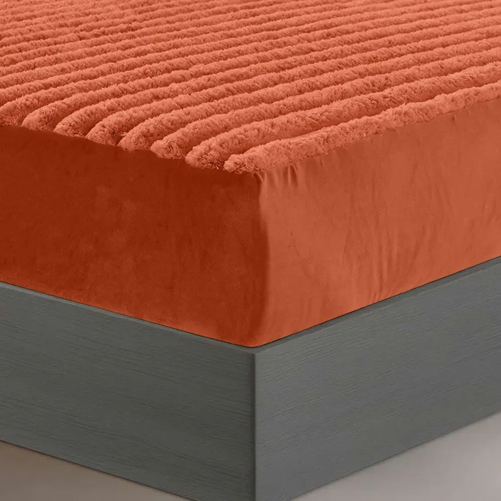 Single Jumbo Cord Fitted Bed Sheet - Rust