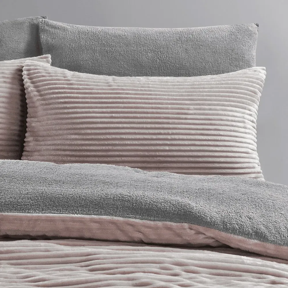 Single Plush Cord Duvet Set - Blush, Teddy Fleece