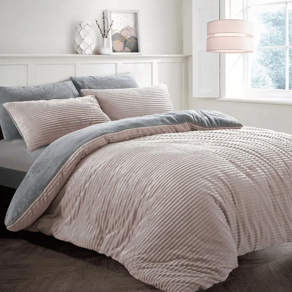 Single Plush Cord Duvet Set - Blush, Teddy Fleece image