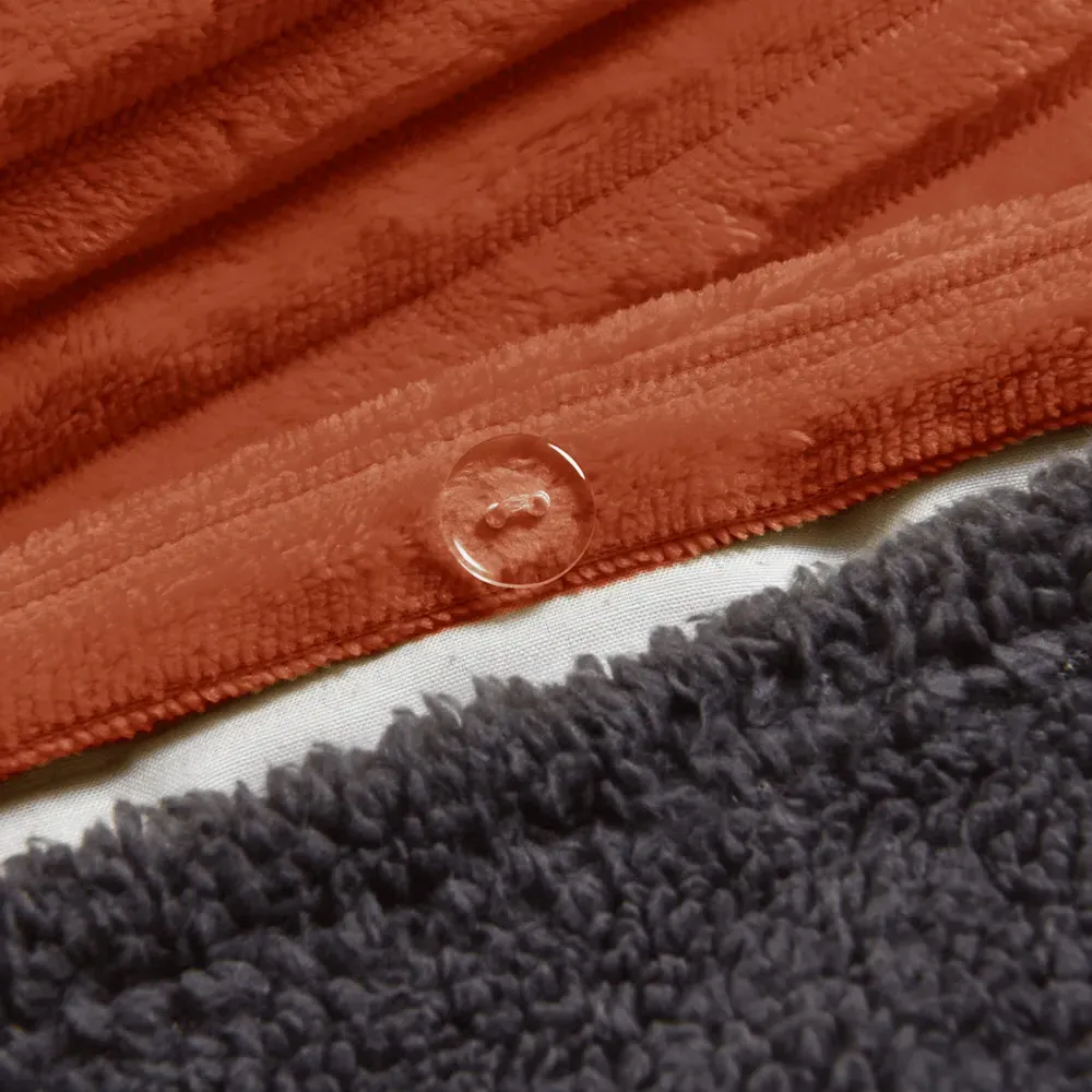 Single Plush Cord Duvet Set - Rust, Teddy Fleece