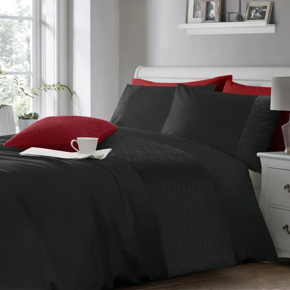 Single Quilted Geo Duvet Set - Black image