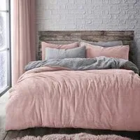 Single Reversible Duvet Set - Blush Silver, Teddy Fleece