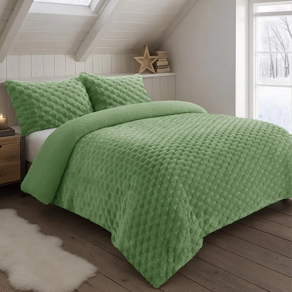 Single Size Chunky Popcorn Duvet Set - Olive