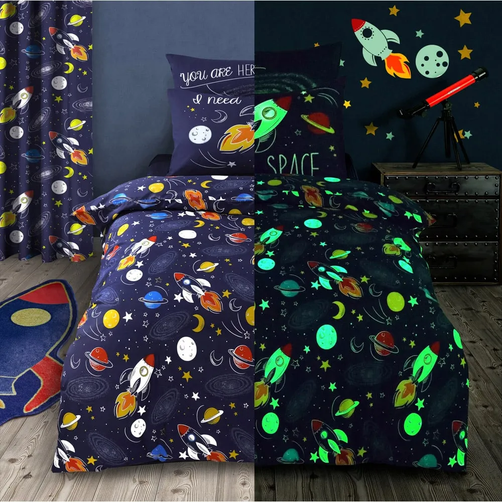 Single Space Glow In Dark Duvet Set - Blue image