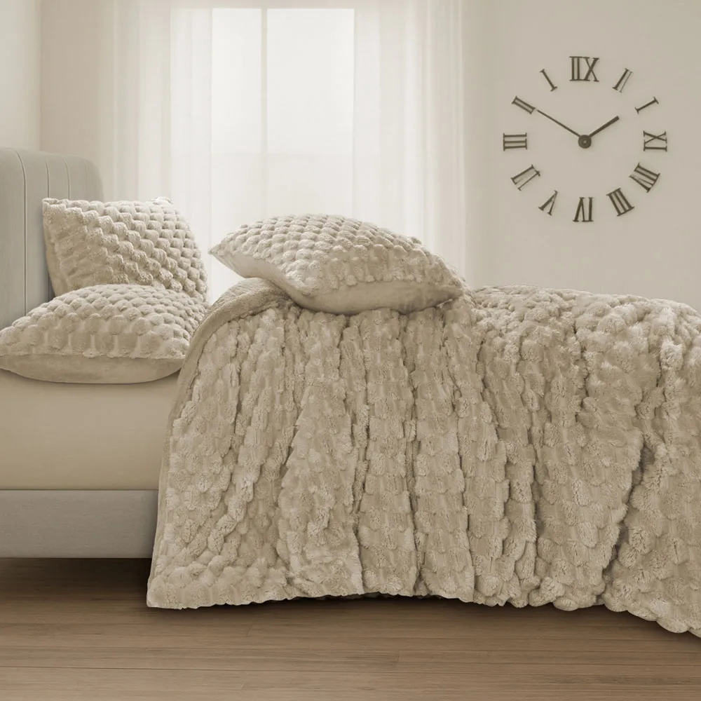 Super King Size Chunky Popcorn Duvet Set - Beige