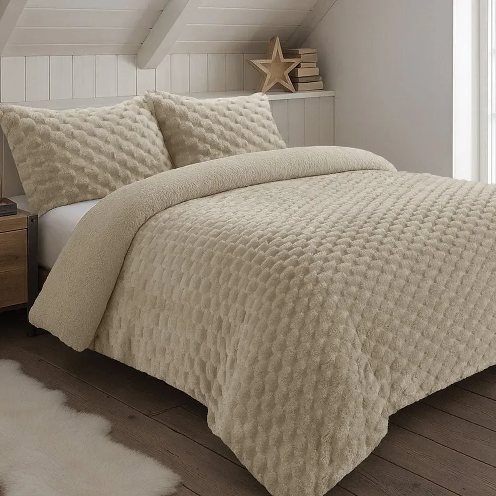 Super King Size Chunky Popcorn Duvet Set - Beige