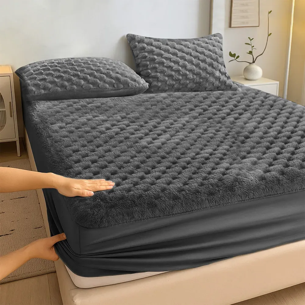 Super King Size Chunky Popcorn Fitted Sheet - Charcoal