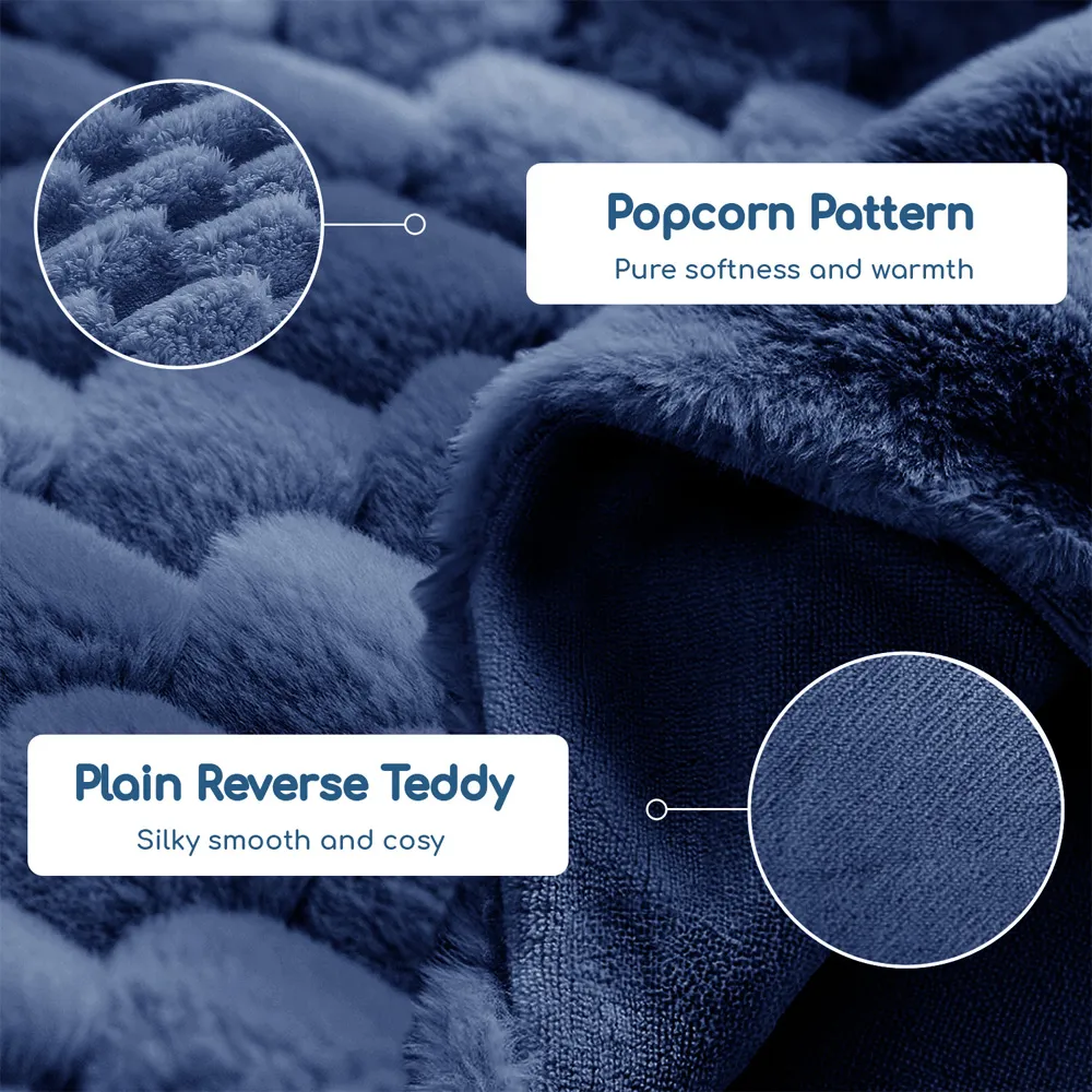 Super King Size Chunky Popcorn Fitted Sheet - Navy