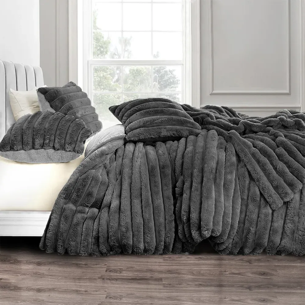 Super King Size Jumbo Cord Duvet Set - Charcoal