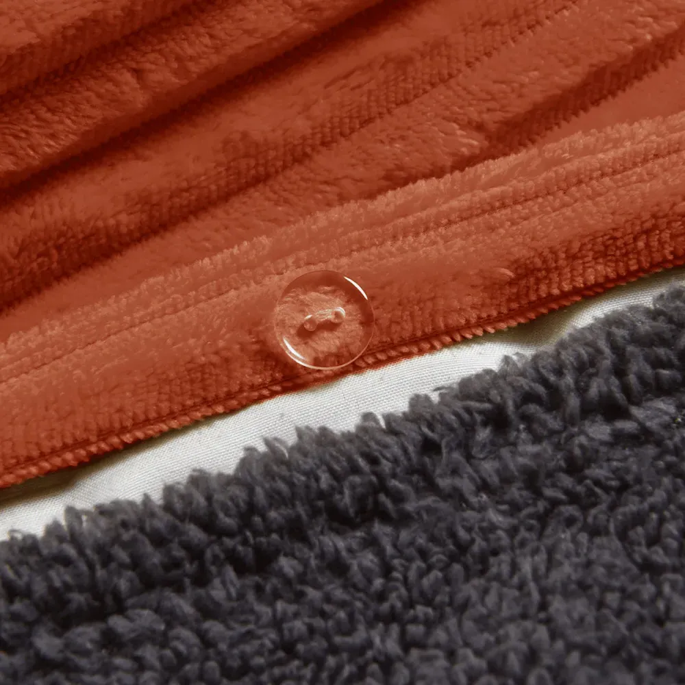 Super King Size Plush Cord Duvet Set - Rust, Teddy Fleece