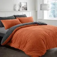 Super King Size Plush Cord Duvet Set - Rust, Teddy Fleece