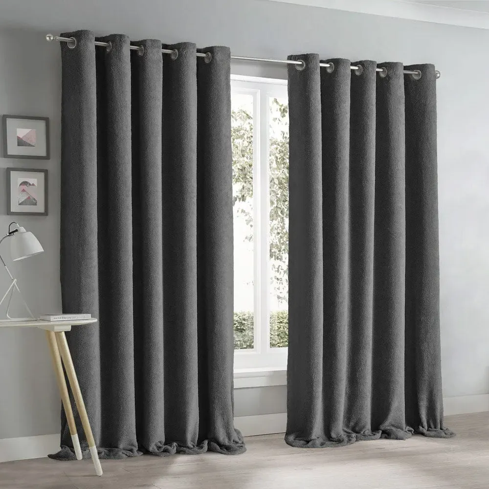 Teddy Eyelet Curtains - Charcoal, Fleece