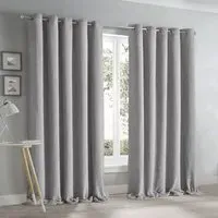 Teddy Eyelet Curtains - Grey, Fleece
